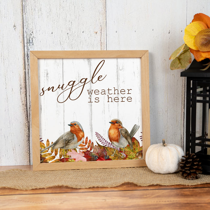Snuggle Weather Is Here Fall Wood Framed Sign Autumn Rustic Home Thanksgiving Fall Leaves F1-10100002002