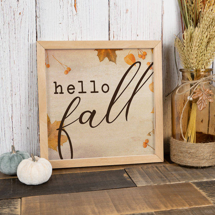 Hello Fall Sign Wood Framed Autumn Decor Rustic Home Maple Leaf Thanksgiving F1-10100002003