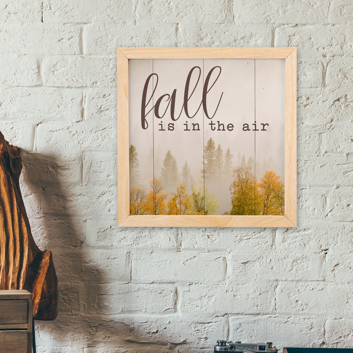 Fall Is In The Air Sign Wood Framed Autumn Decor Rustic Home Gift Thanksgiving Fall Leaves F1-10100002007
