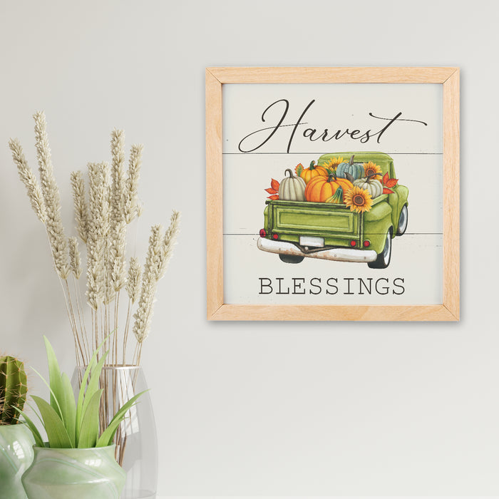 Harvest Blessings Fall Sign Wood Framed Autumn Decor Rustic Home Thanksgiving Fall Leaves F1-10100002010