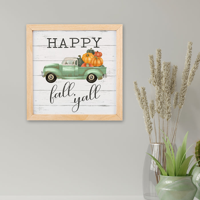 Happy Fall Yall Sign Y'all Wood Framed Autumn Decor Rustic Home Thanksgiving Fall Leaves F1-10100002014