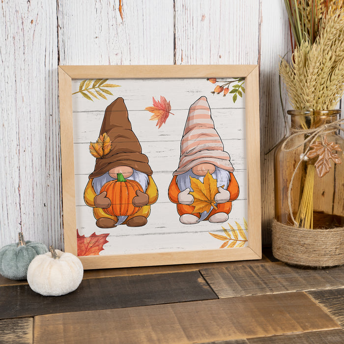 Fall Gnomes Sign Wood Framed Autumn Decor Rustic Pixie Elf Troll Sprite Thanksgiving Fall Leaves F1-10100002018