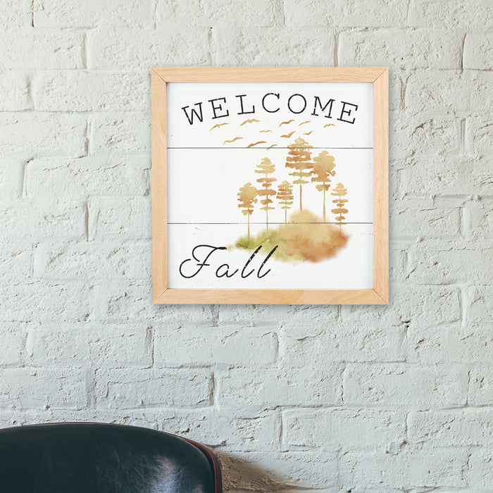 Welcome Fall Tree Color Change Sign Leaves Wood Framed Autumn Decor Thanksgiving F1-10100002021