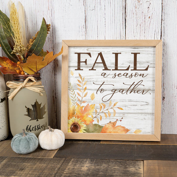 Fall A Season To Gather Sign Wood Framed Autumn Rustic Home Decor Thanksgiving Fall Leaves F1-10100002025