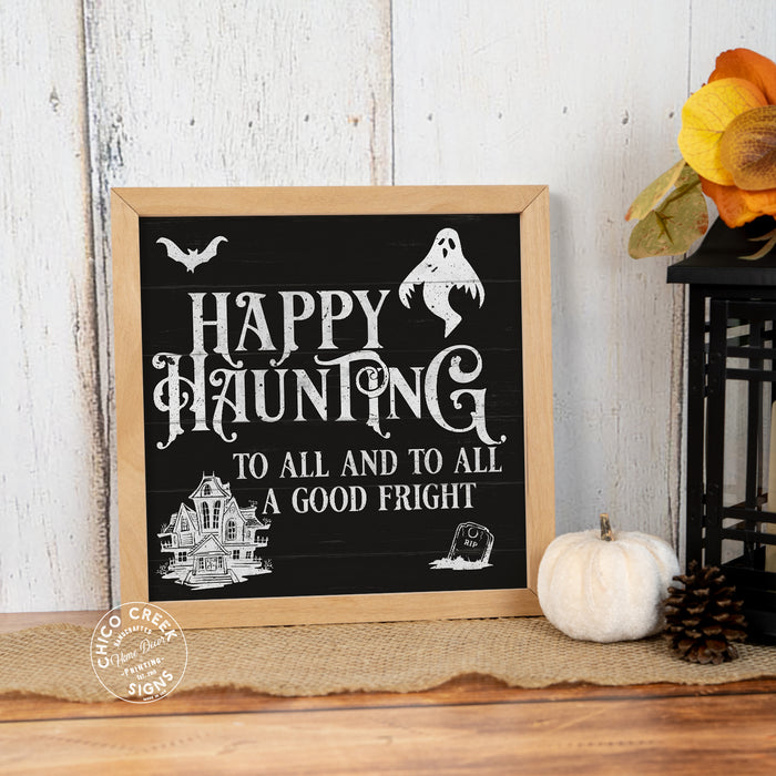 Happy Haunting To All Wood Sign Framed Halloween Decor Halloween Decoration Rustic Home Fall Decoration Autumn 10x10 F1-10100003006