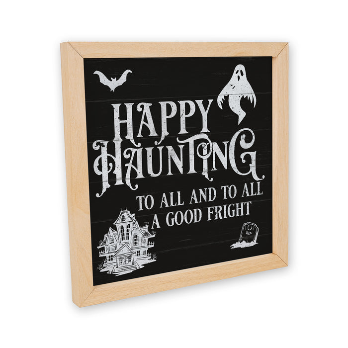 Happy Haunting To All Wood Sign Framed Halloween Decor Halloween Decoration Rustic Home Fall Decoration Autumn 10x10 F1-10100003006