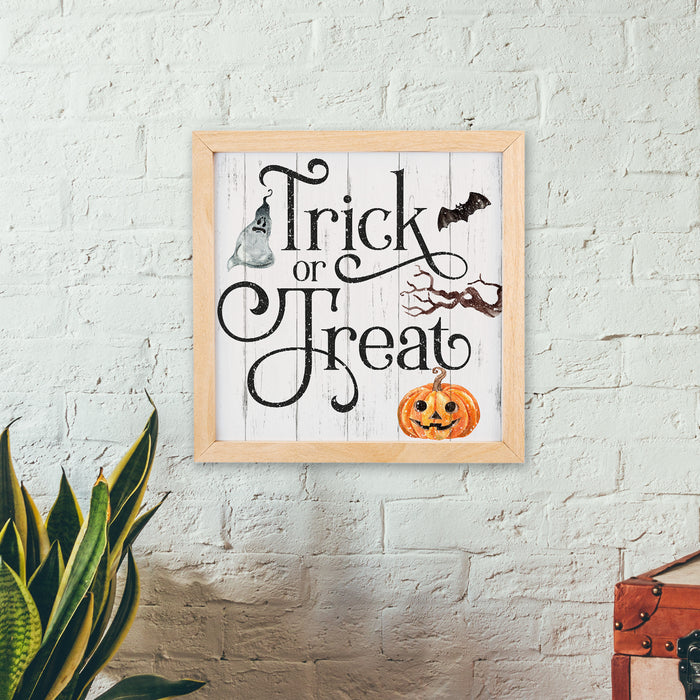 Trick or Treat Wood Sign Halloween Decor Halloween Decoration Sppoky Rustic Home Fall Decoration Autumn 10x10 F1-10100003009