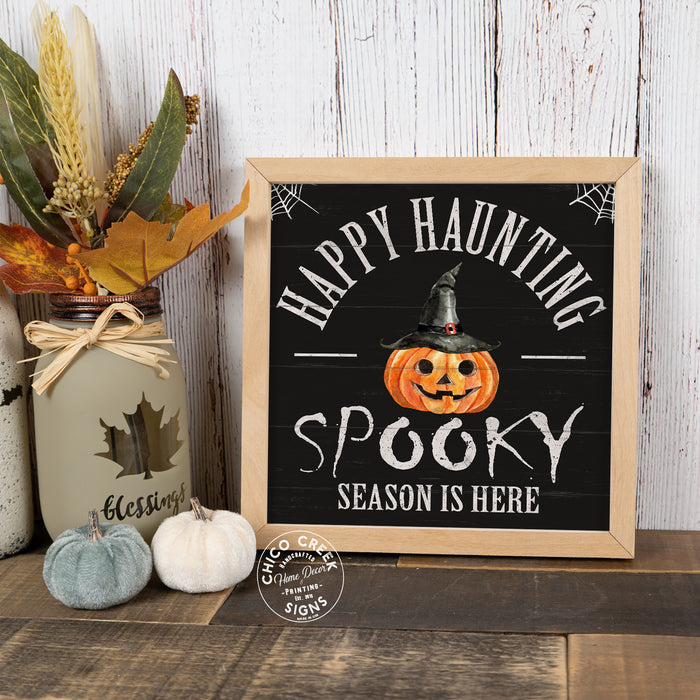 Happy Haunting Spooky Season Wood Sign Halloween Decor Halloween Decoration Spooky Rustic Home Fall Decoration Autumn 10x10 F1-10100003011