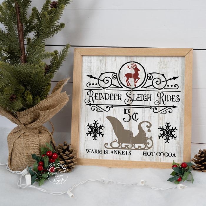 Reindeer Sleigh Rides Wood Sign F1-10100004003