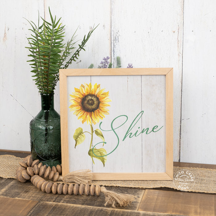 Sunflower Shine Sunshine Spring Wood Framed Sign F1-10100007017