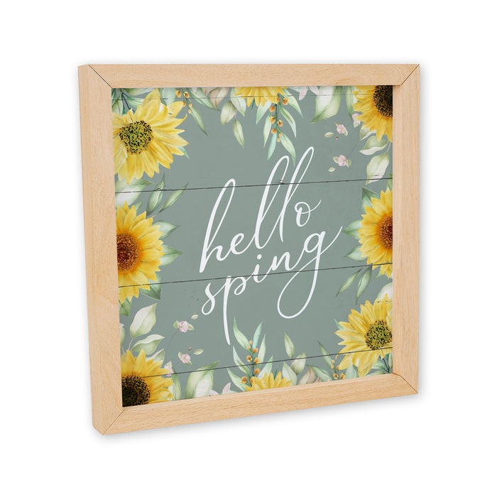 Hello Spring Wood Framed Floral Sign F1-10100007018