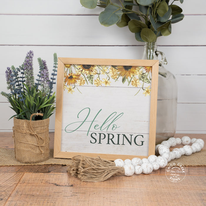 Hello Spring Wood Framed Butter Daisy Sign F1-10100007020