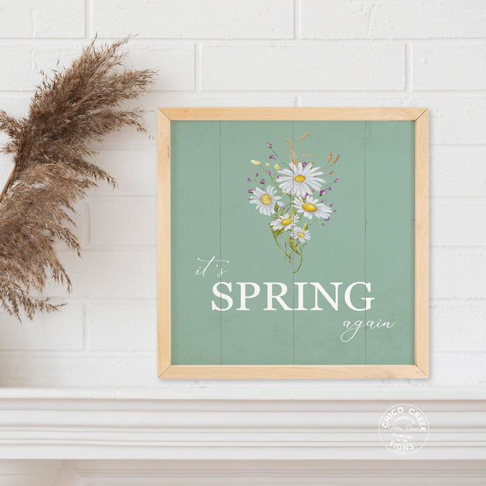 It's Spring Again Wood Framed Floral Sign F1-10100007021