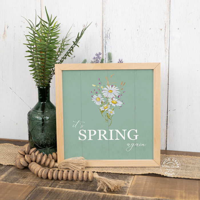 It's Spring Again Wood Framed Floral Sign F1-10100007021