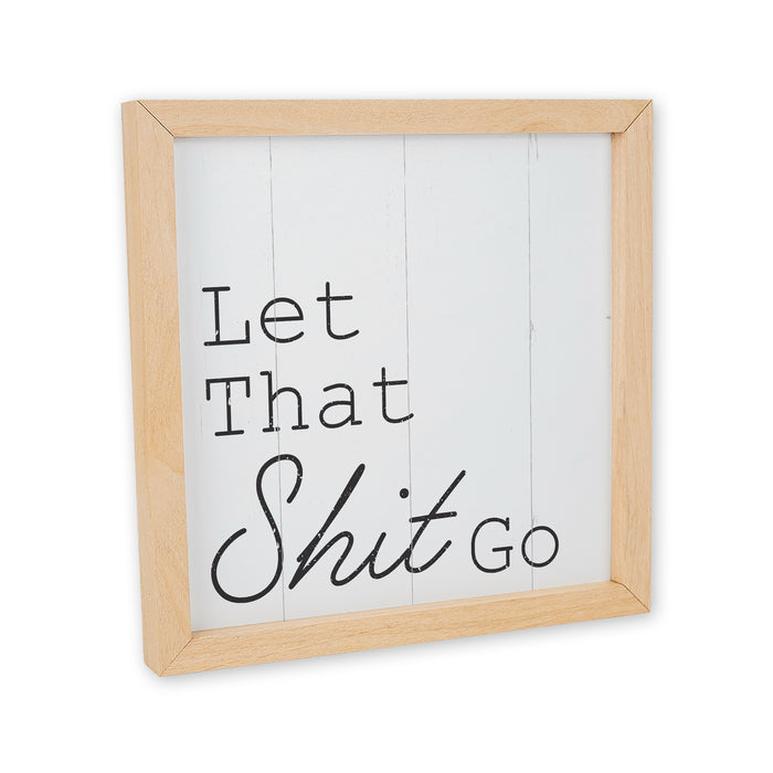 Let That Sh*t Go Wood Framed Sign Bathroom Decor