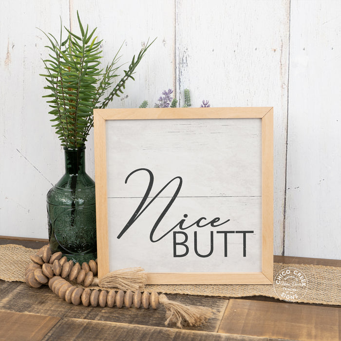 Nice Butt Funny Wood Framed Sign Bathroom Decor F1-10100009006