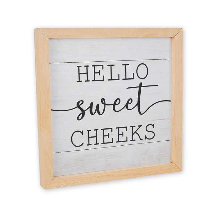 Hello Sweet Cheeks Wood Framed Sign Funny Bathroom Decor