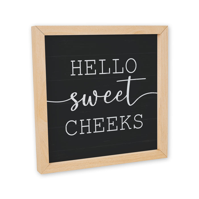 Hello Sweet Cheeks Wood Framed Sign Black Funny Bathroom Decor