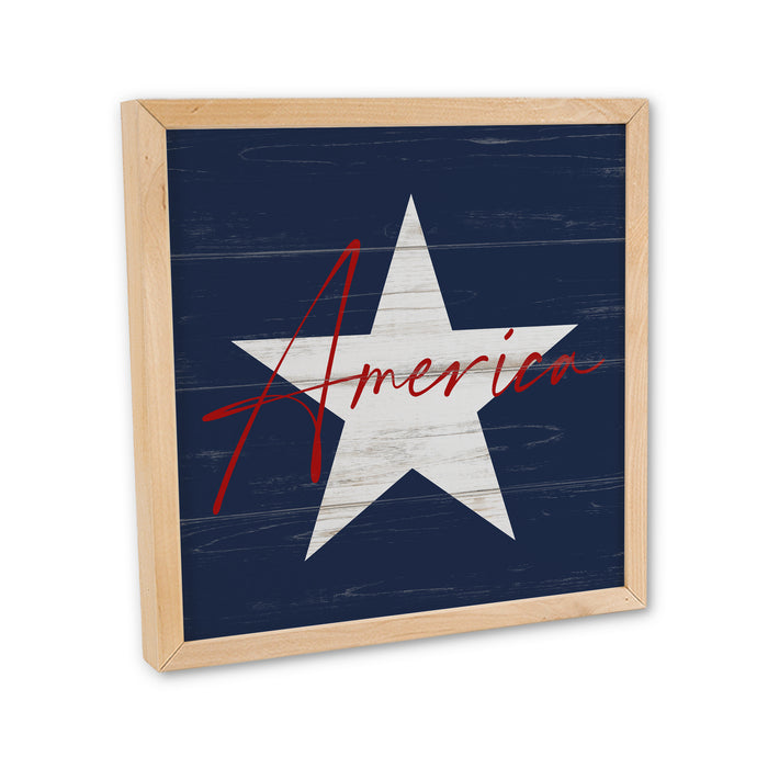 America Sign Framed Wood Patriotic 4th of July Decor Star Spangled F1-10100010003