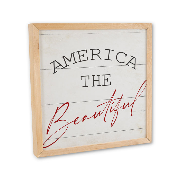 America The Beautiful Sign Framed Wood Patriotic 4th of July Decor F1-10100010004