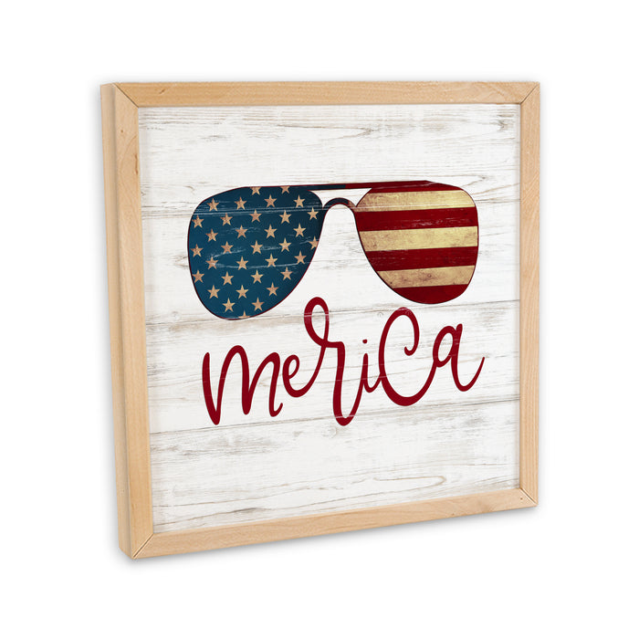 Merica Sign Framed Wood Patriotic Rustic Americana Decor F1-10100010008