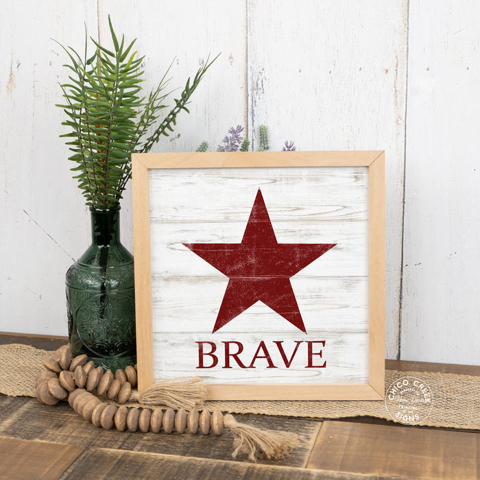 America The Brave Sign Framed Wood Patriotic Rustic Americana Decor F1-10100010009