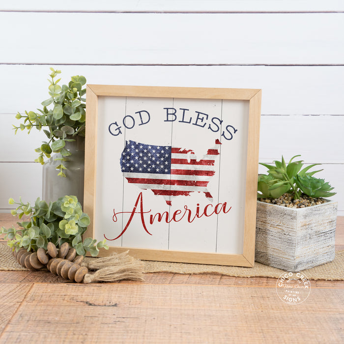 God Bless America Sign Framed Wood Patriotic Rustic Faith Decor F1-10100010010
