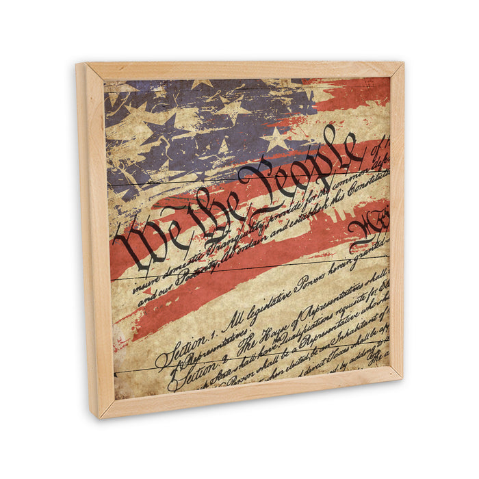 4th of July Sign Framed Wood Patriotic We The People Decor F1-10100010013