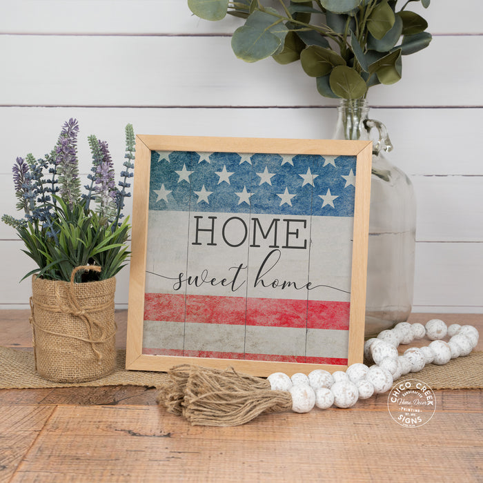 Home Sweet Home Sign Framed Wood Patriotic Rustic Home Decor F1-10100010014