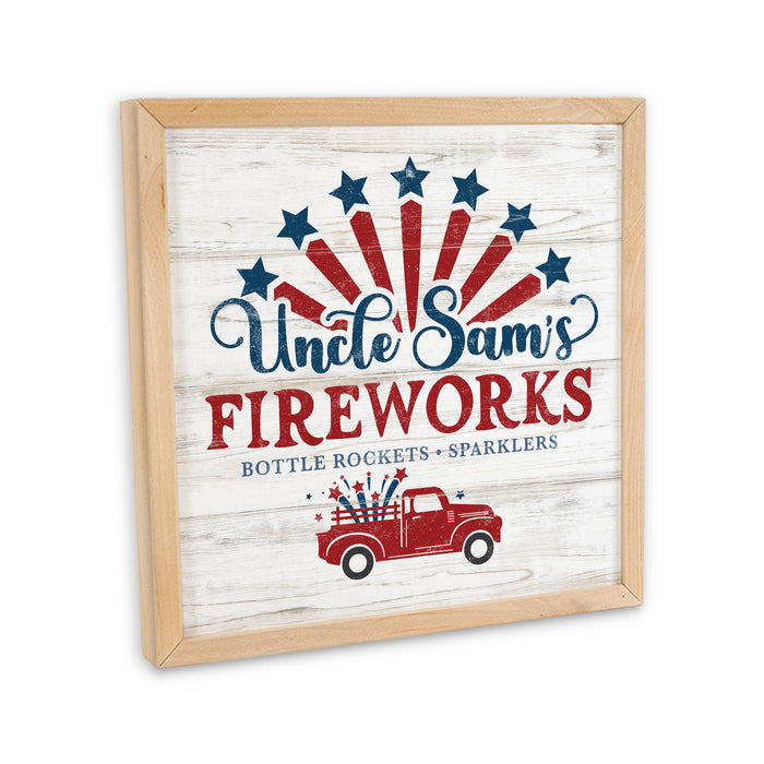 Uncle Sam Fireworks Sign Framed Wood Patriotic Firecracker Decor F1-10100010017