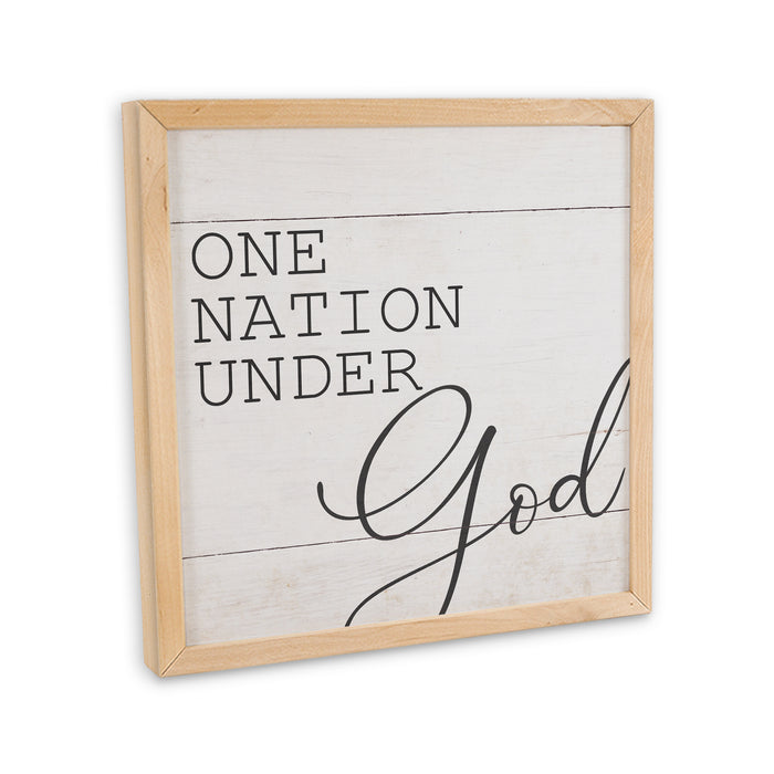 One Nation Under God Sign Framed Wood Patriotic Faith Decor F1-10100010019